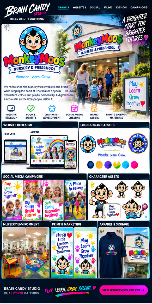 MonkeyMoos concept board: website, brand identity, social campaigns and supporting creative